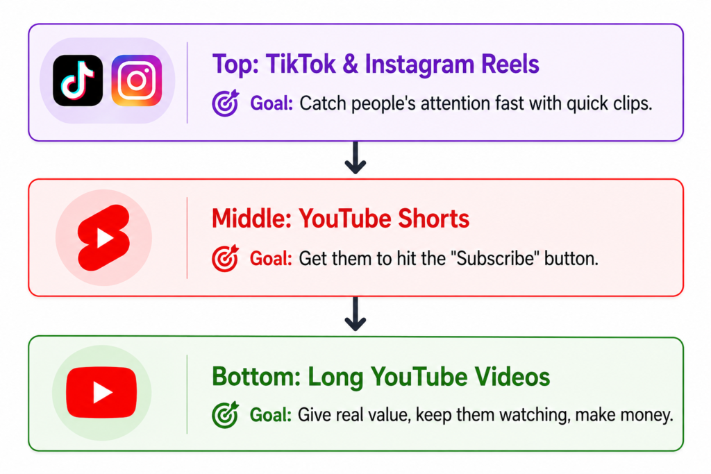 Chart explaining how to use youtube growth social media cross-posting schedules